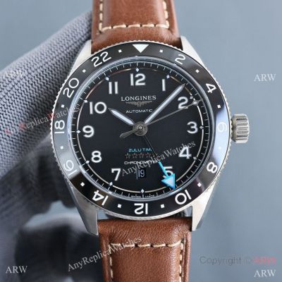 Swiss Quality Replica Longines Spirit Zulu Time 42 mm Watches Black Ceramic Bezel